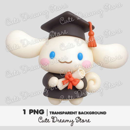 3D Cinnamoroll Graduation Clipart in black / PNG Transparent Background