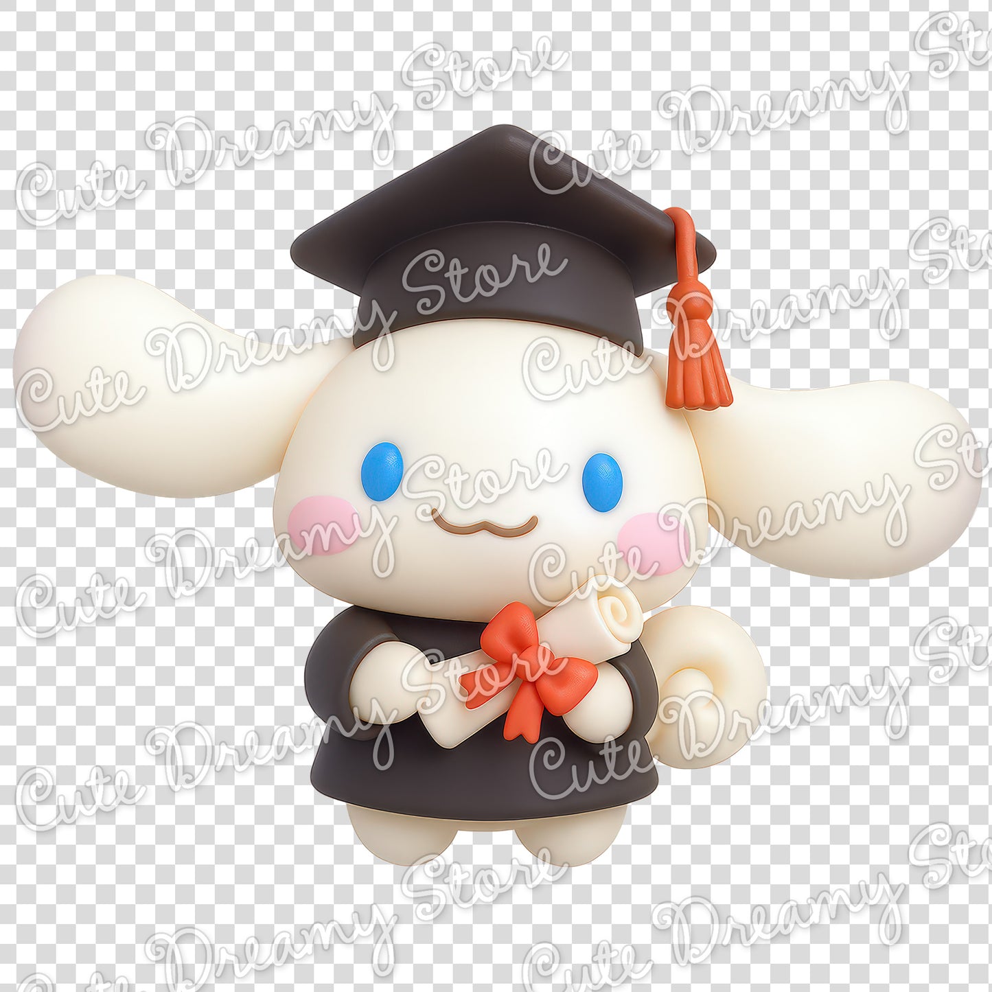 3D Cinnamoroll Graduation Clipart in black / PNG Transparent Background