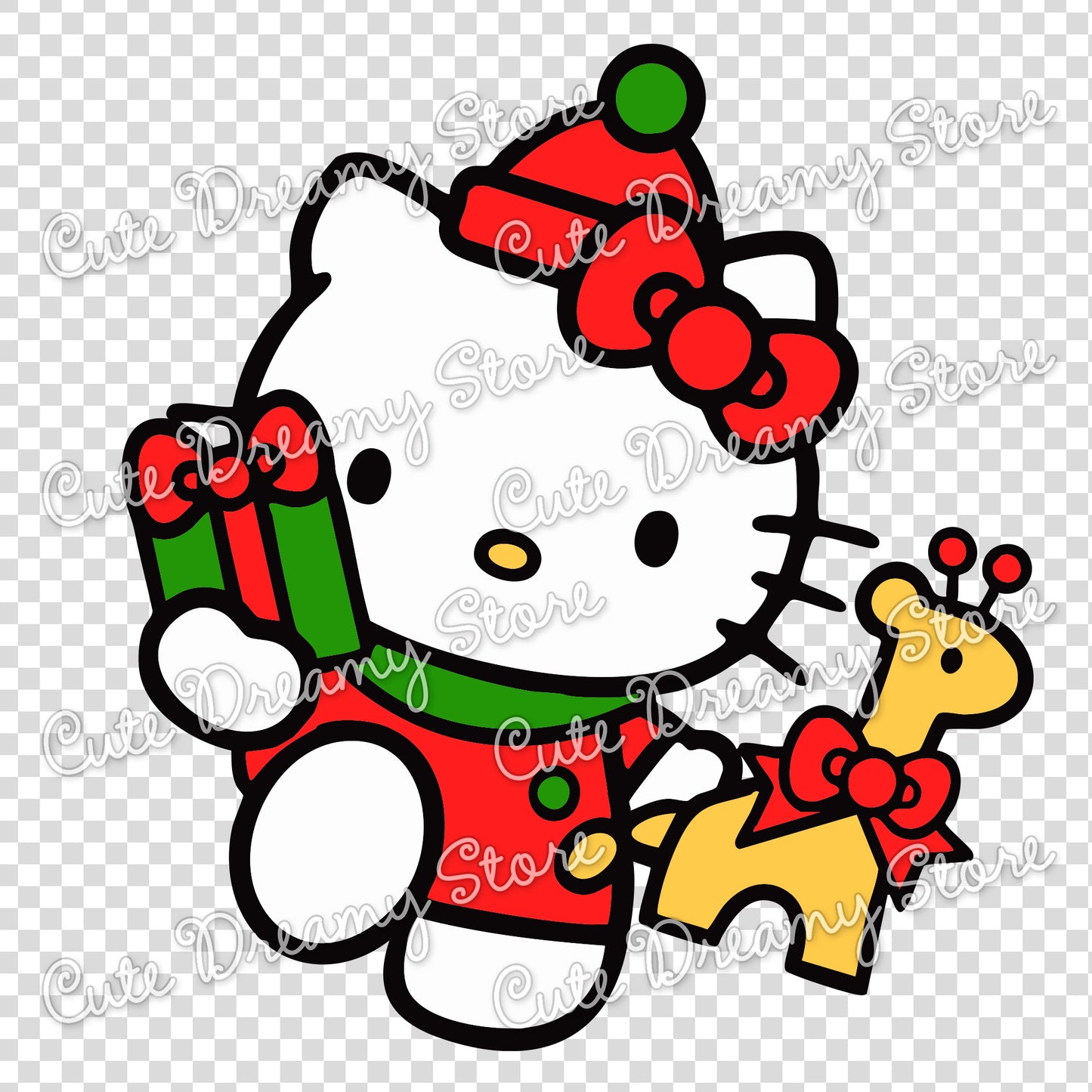 Christmas Hello Kitty with Gift and Reindeer Clipart – Download SVG/PNG/EPS Vector Files