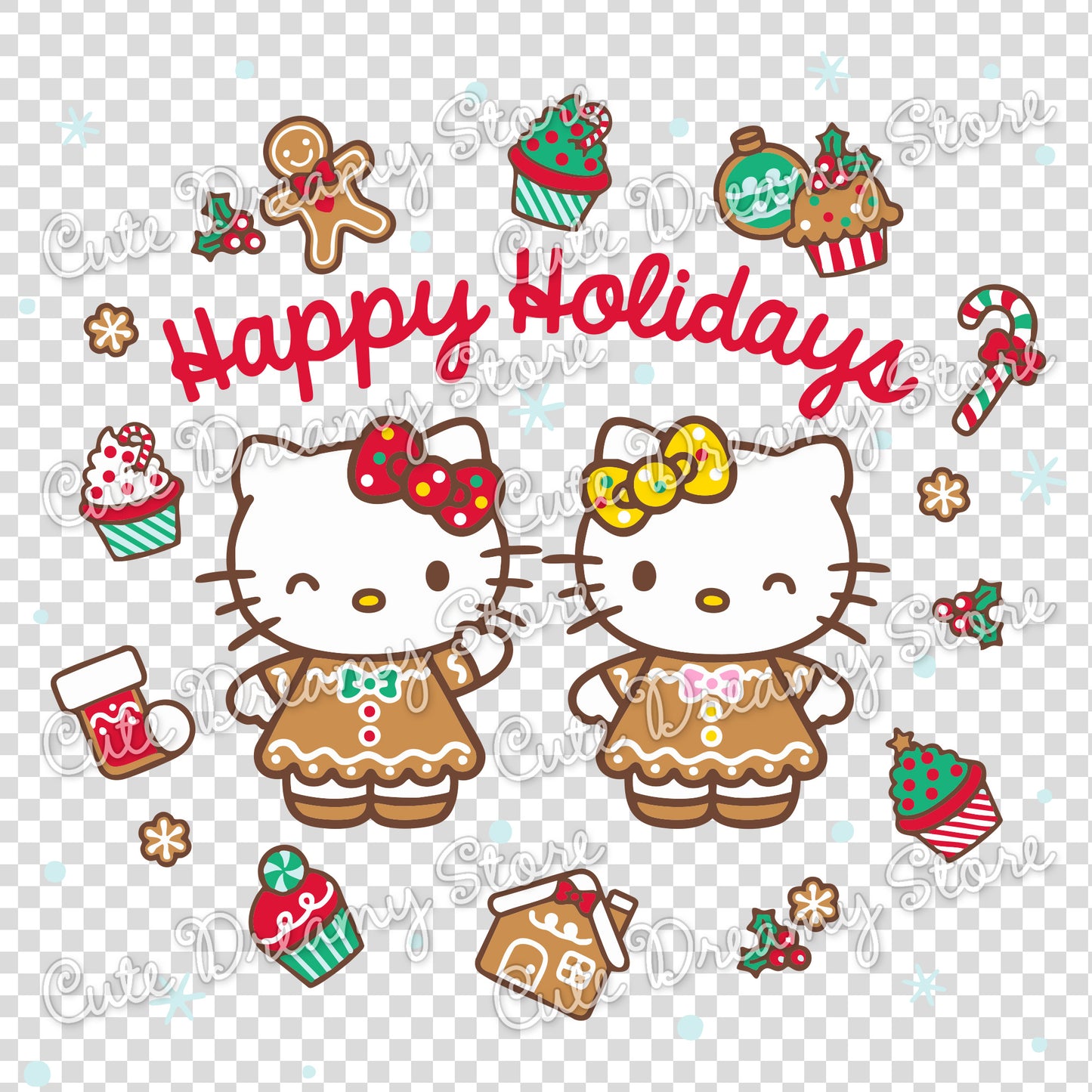 Christmas Hello Kitty Gingerbread Clipart with Cupcakes SVG / PNG / EPS vector