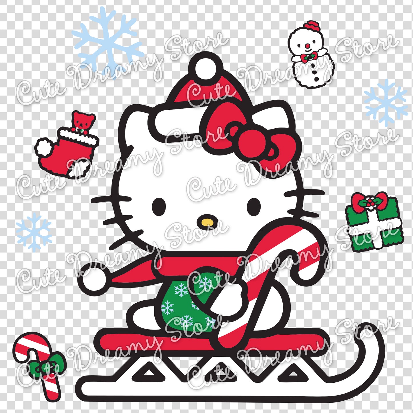 Christmas Hello Kitty Sled Clipart SVG / PNG / EPS vector