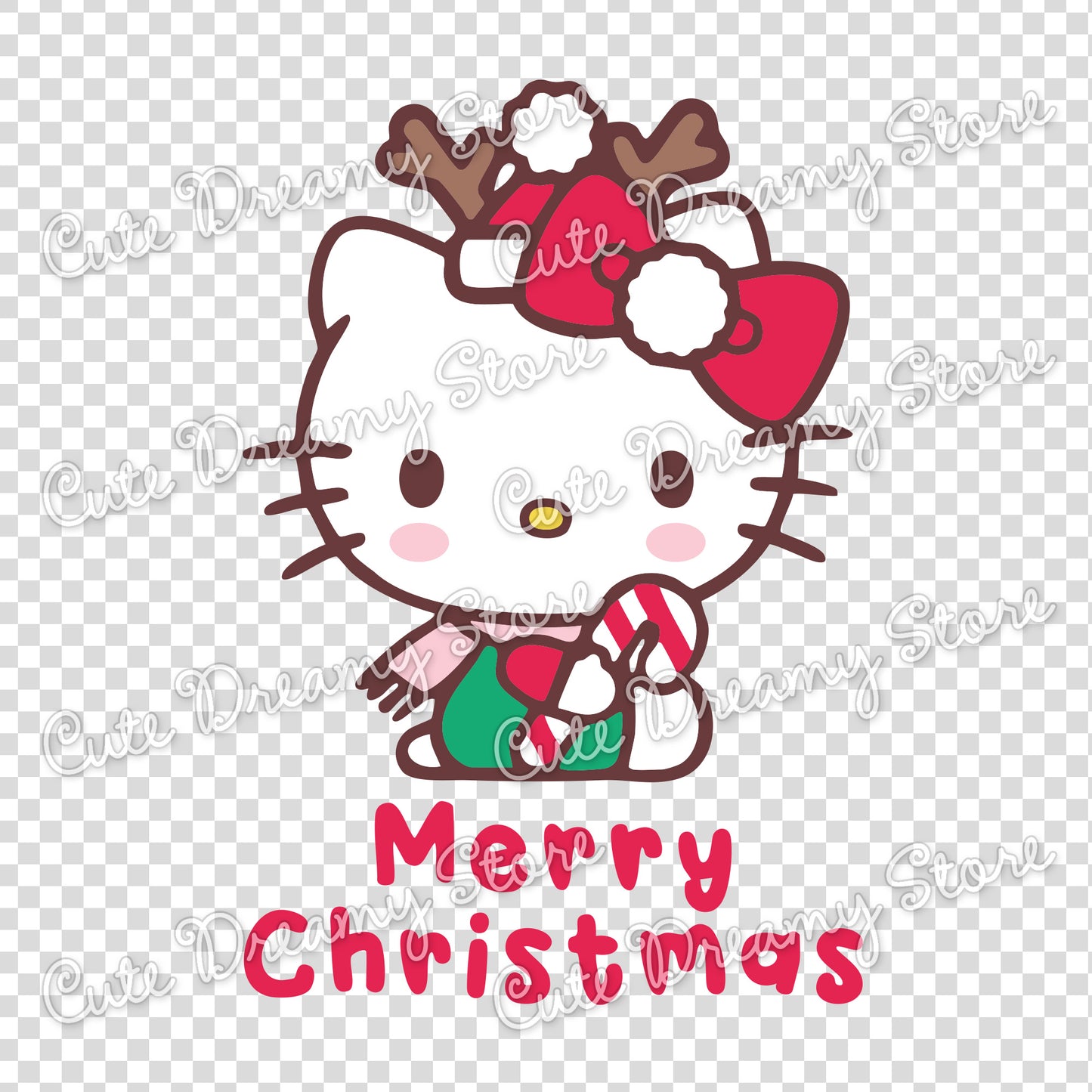 Christmas Hello Kitty with Reindeer Antlers Clipart SVG / PNG / EPS Vector