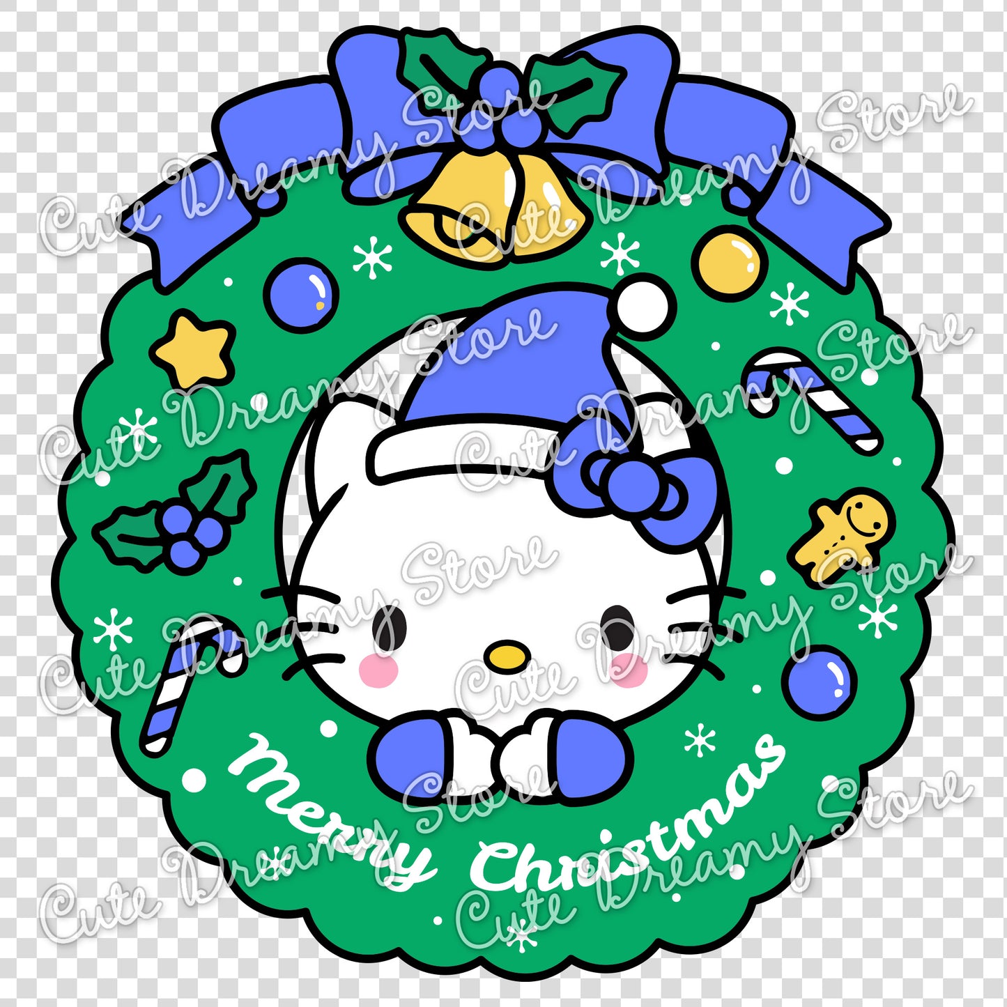 Christmas Wreath Hello Kitty Blue Clipart SVG / PNG / EPS vector