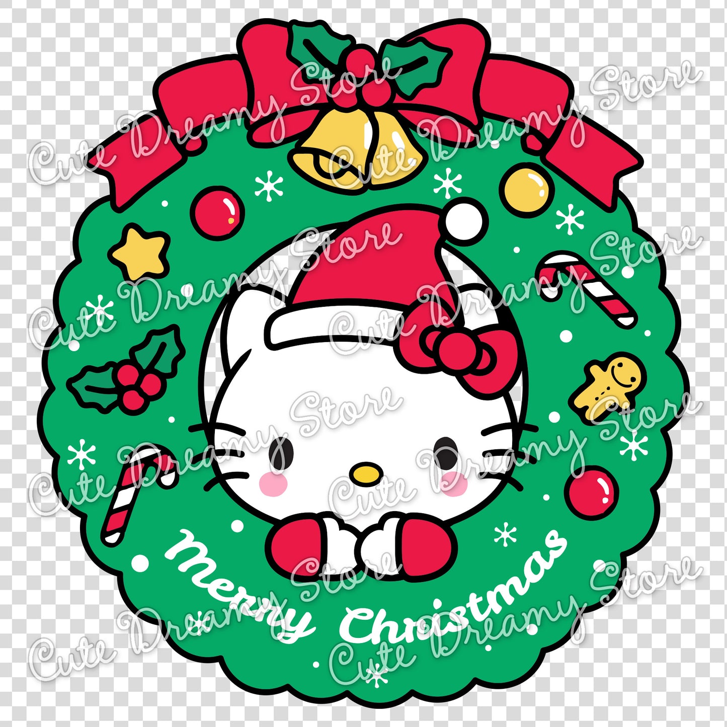 Christmas Wreath Hello Kitty Red Clipart SVG / PNG / EPS vector