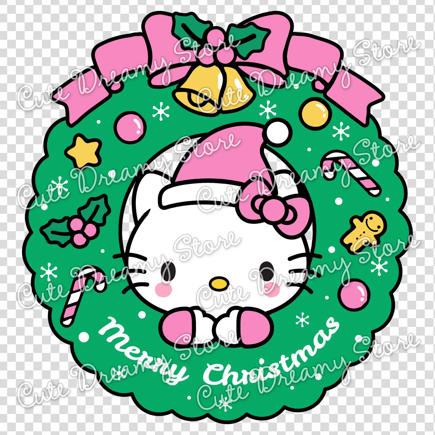 Christmas Wreath Hello Kitty Pink Clipart SVG / PNG / EPS vector
