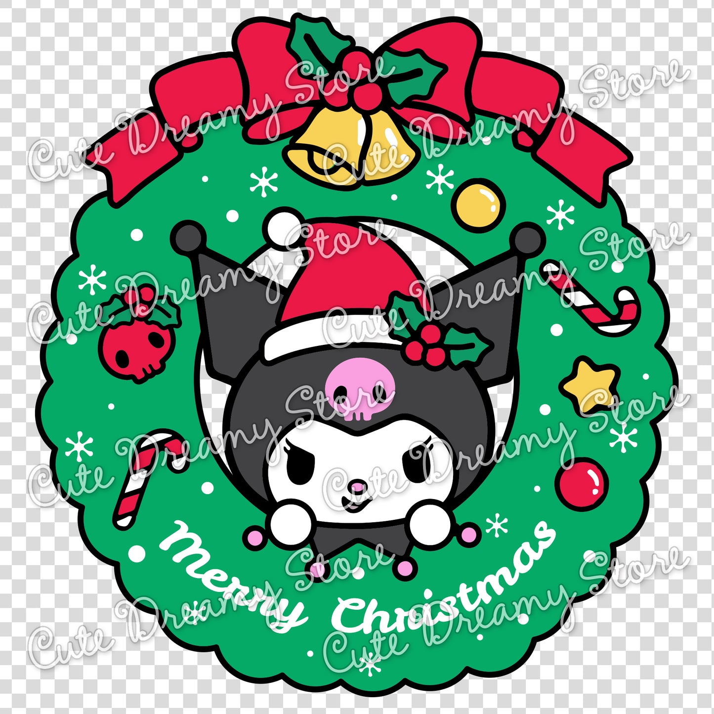 Christmas Wreath Kuromi Clipart SVG / PNG / EPS vector