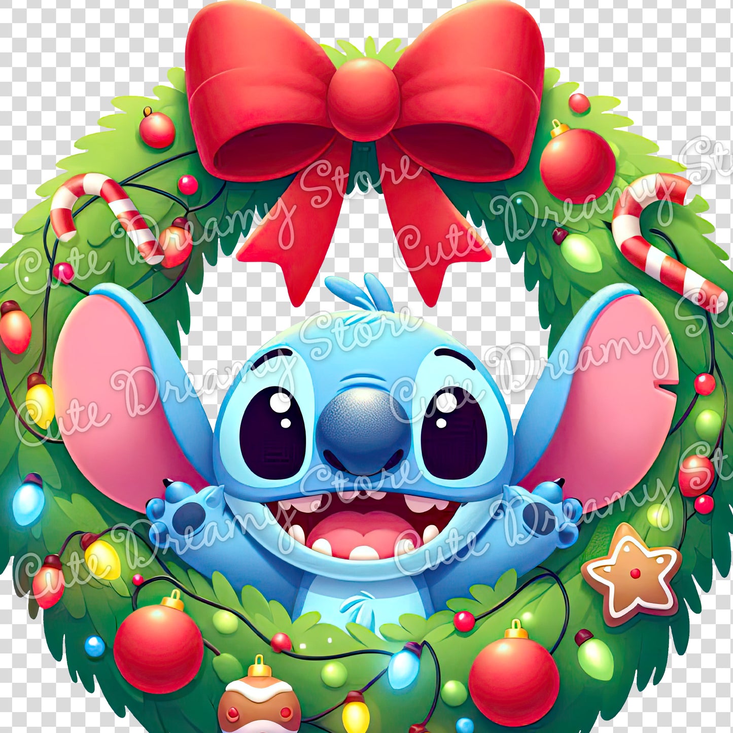 Christmas Wreath Stitch Clipart RED / PNG Transparent Background