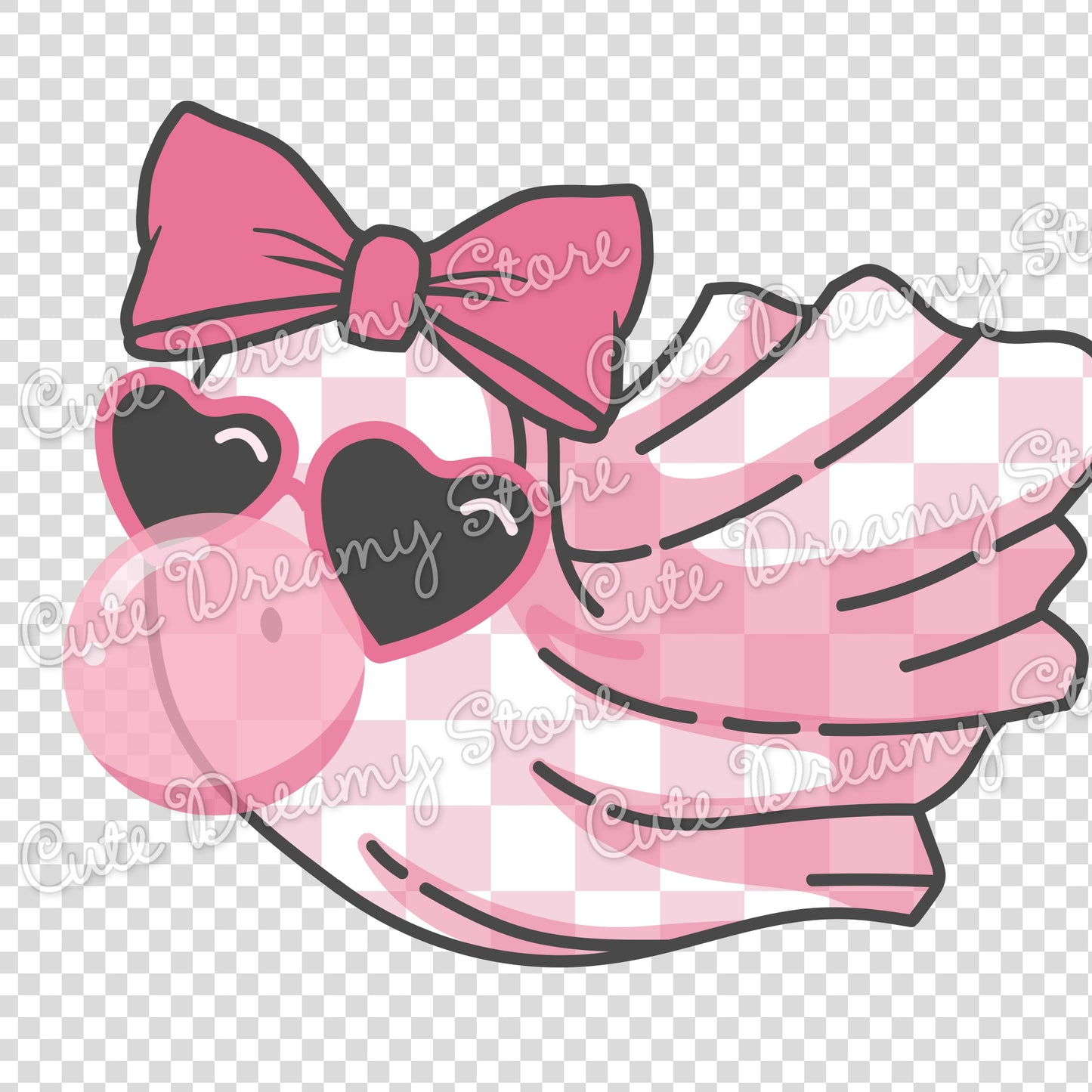 Cute Girly Ghost with Pink Bow Blowing Bubble / PNG transparent background