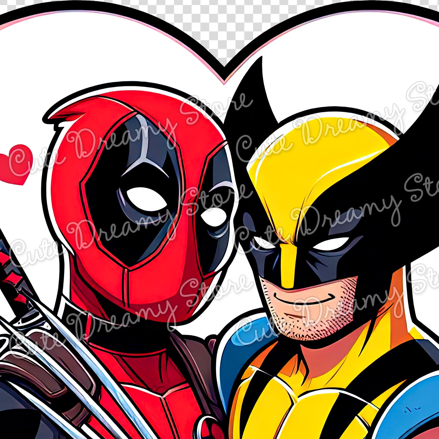 Wolverine y Deadpool corazón clipart / PNG fondo transparente