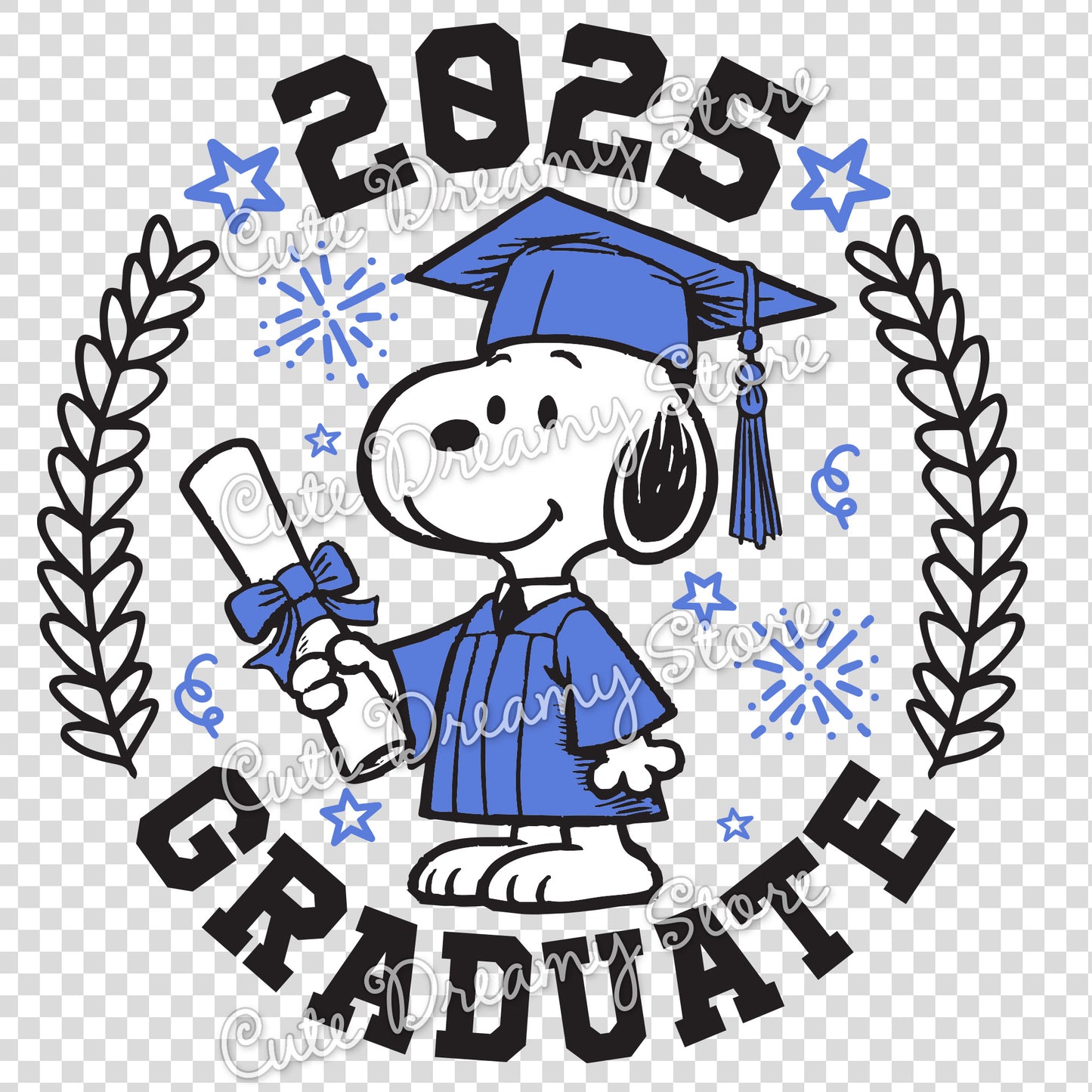 Graduation Snoopy Clipart Class of 2025 BLUE SVG / PNG / EPS vector