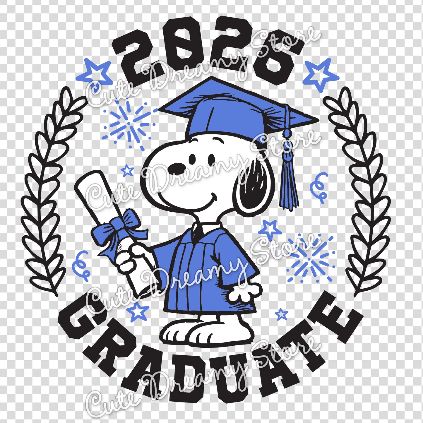Graduation Snoopy Clipart Class of 2026 BLUE SVG / PNG / EPS vector