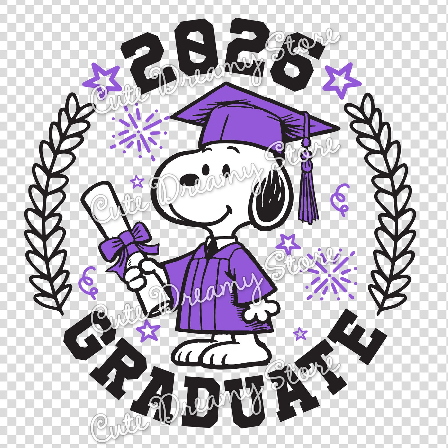 Snoopy Class of 2026 clipart in purple vector style