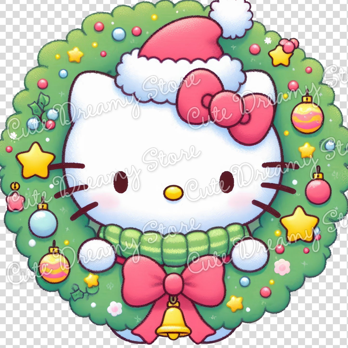 Hello Kitty Green Christmas Wreath Clipart / PNG Transparent Background