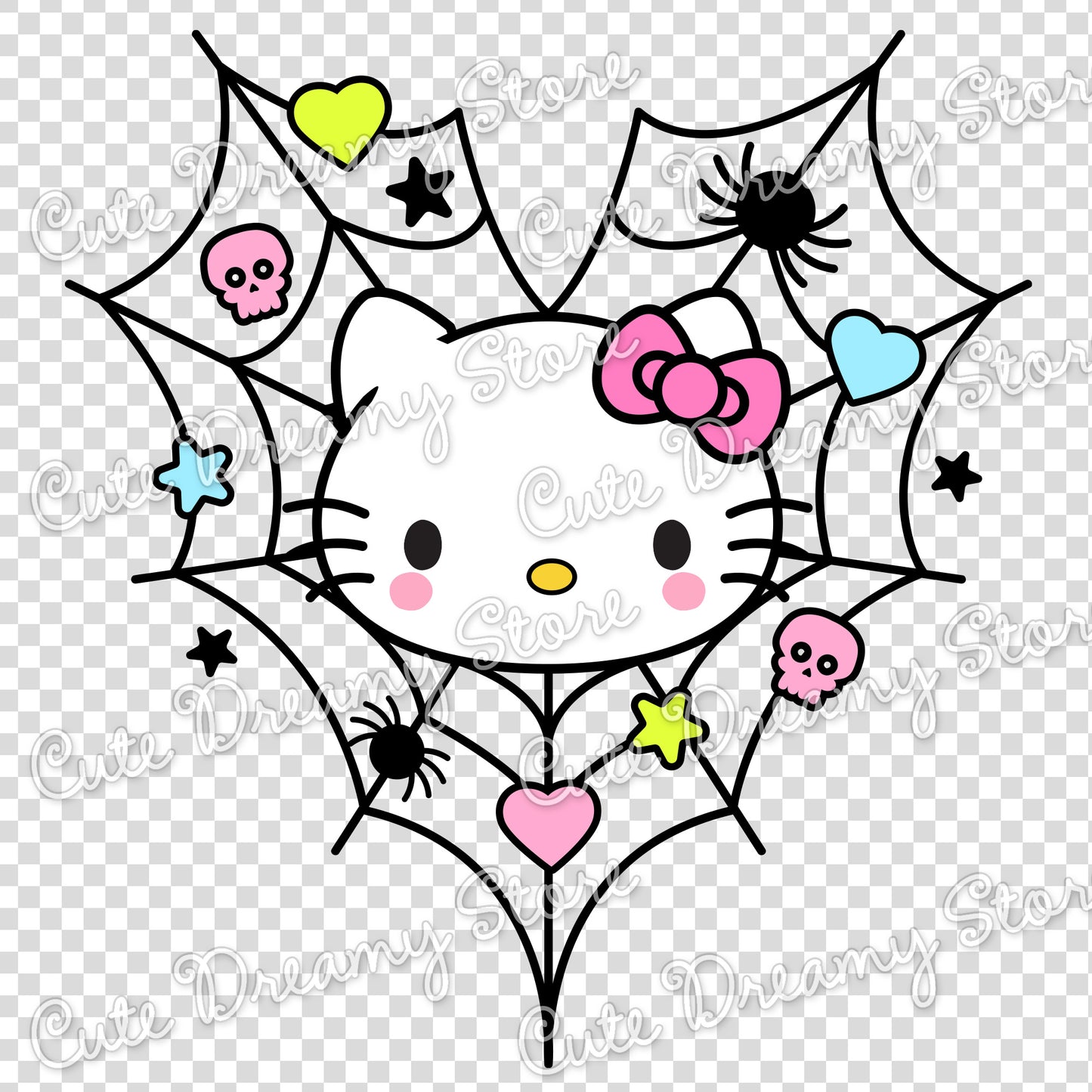 Halloween Hello Kitty Spider Web Clipart SVG / PNG / EPS vector