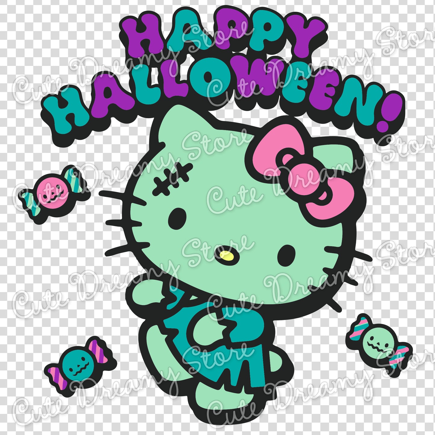 Halloween Zombie Hello Kitty Clipart SVG / PNG / EPS vector