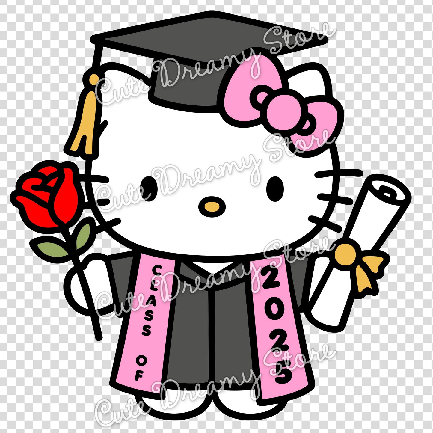 Hello Kitty Class of 2025 with Rose & Diploma Clipart SVG / PNG / EPS vector