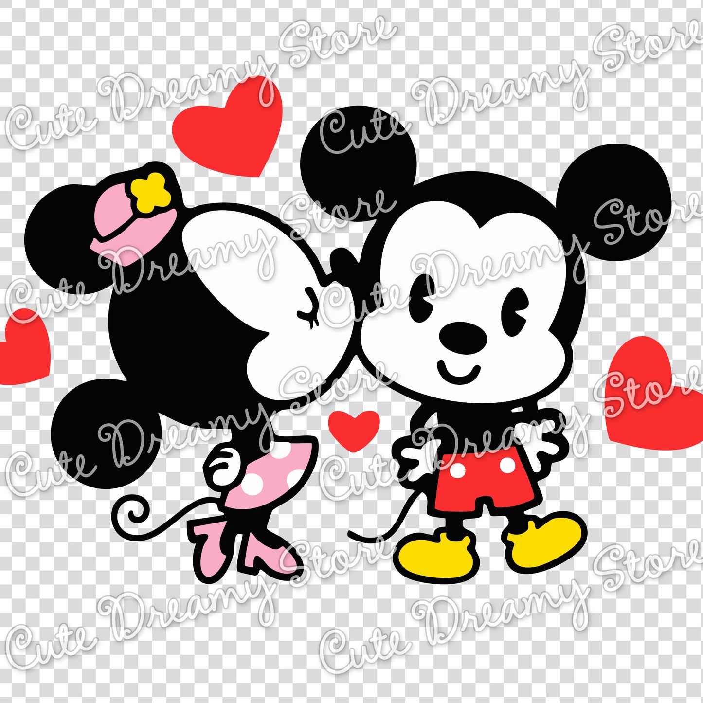 Mickey and Minnie Mouse Valentine Kiss Clipart SVG / PNG / EPS vector