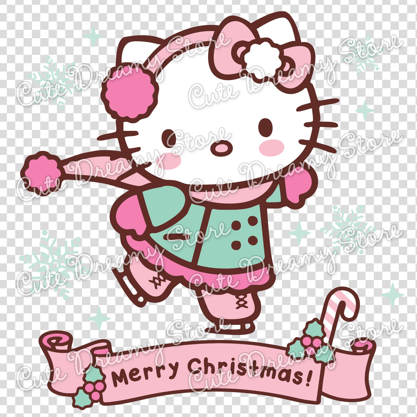 Pink Hello Kitty Ice Skating Merry Christmas Clipart SVG / PNG / EPS Vector