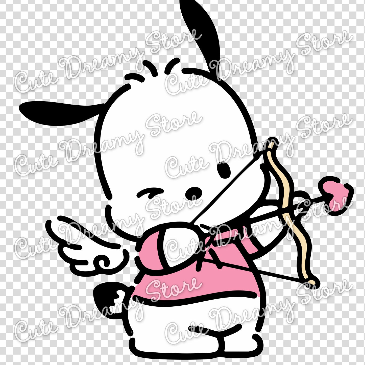 Cute Pochacco Cupid Valentine clipart dog holding a bow and heart arrow, SVG PNG EPS digital download