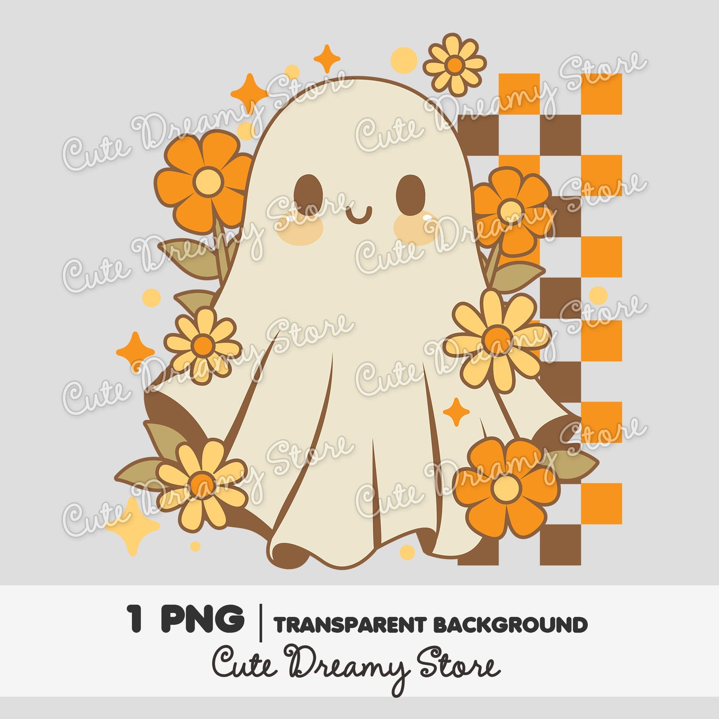 Retro Floral Ghost Clipart PNG | Cute Vintage Halloween Digital