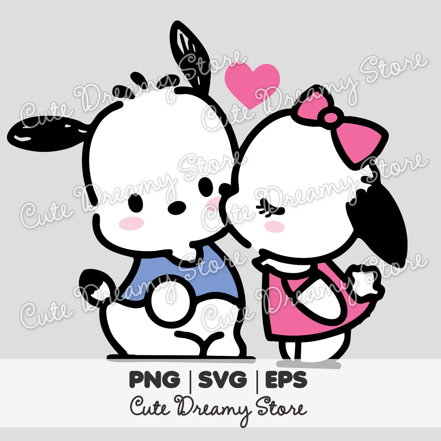 Valentine's Day Pochacco & Pochamii Kiss Clipart SVG / PNG / EPS vector