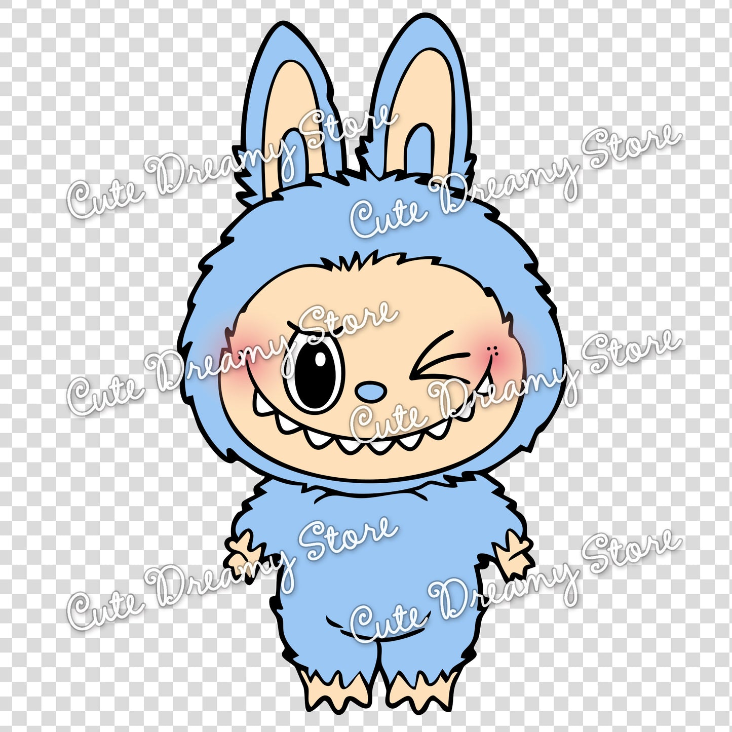 Cute Blue Labubu Transparent PNG Clipart – Digital Download