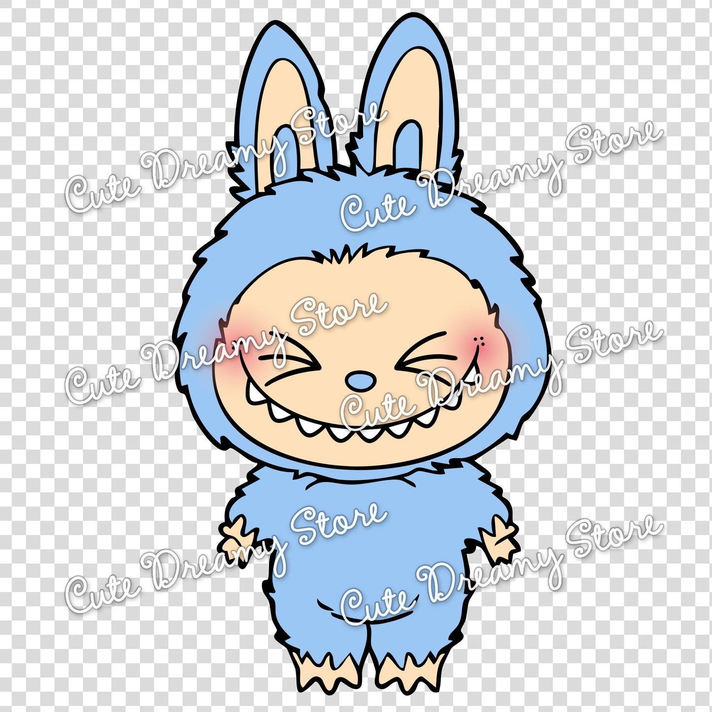 Cute Blue Labubu Transparent PNG Clipart – Digital Download