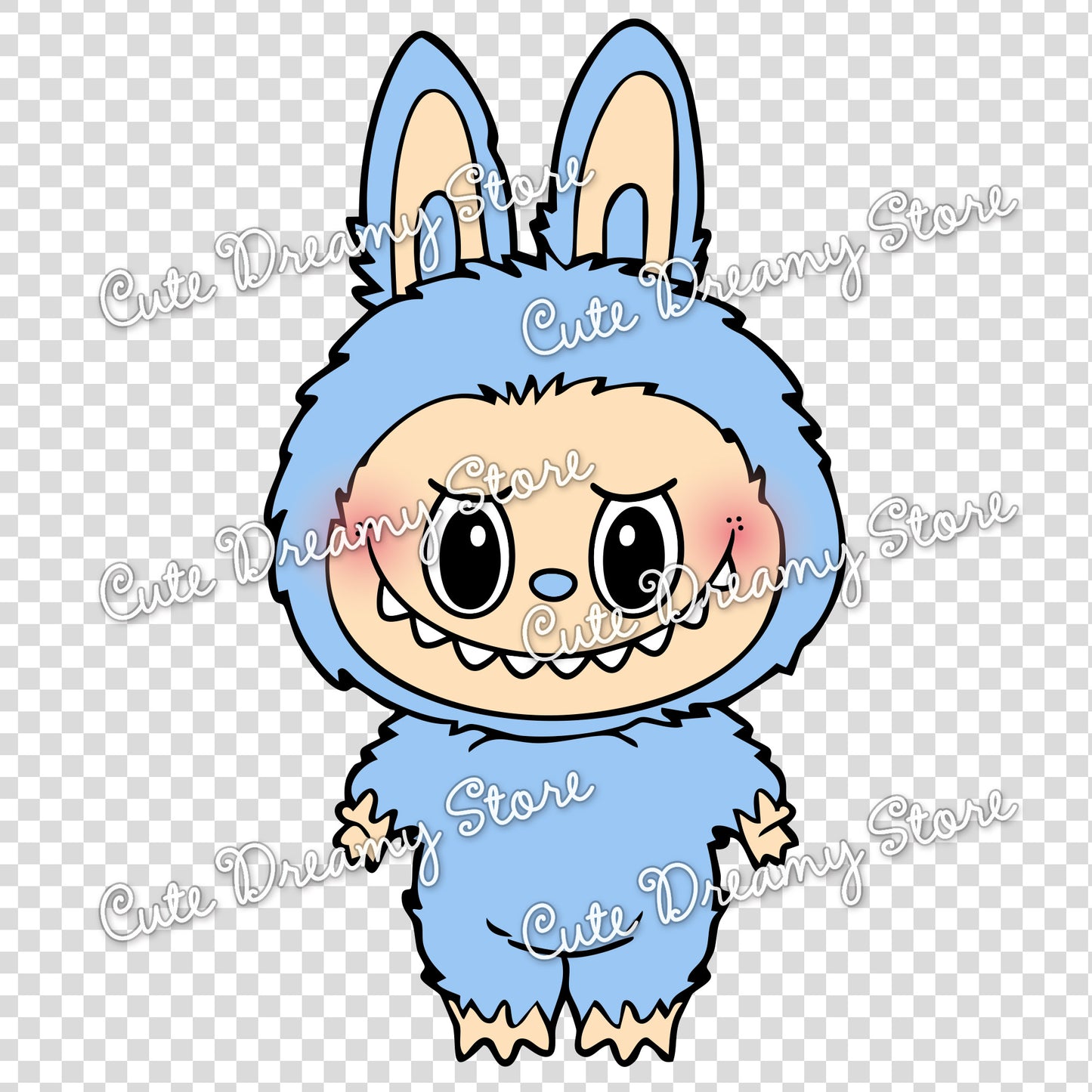 Cute Blue Labubu Transparent PNG Clipart – Digital Download