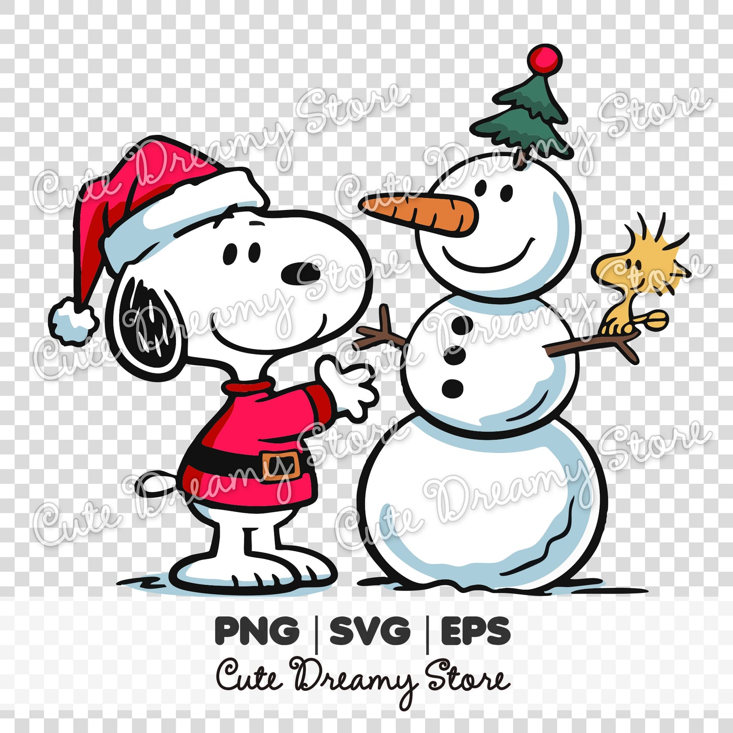 Christmas Snoopy and Snowman Clipart SVG / PNG / EPS vector