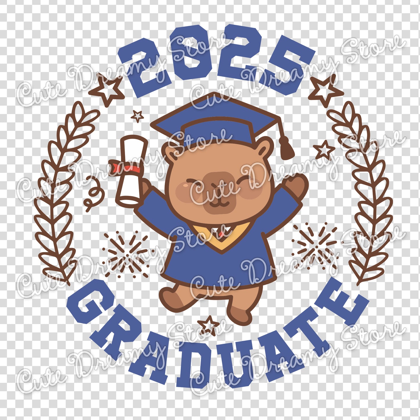 Capybara Graduation Clipart 2025 in Blue and Brown SVG / PNG / EPS Vector