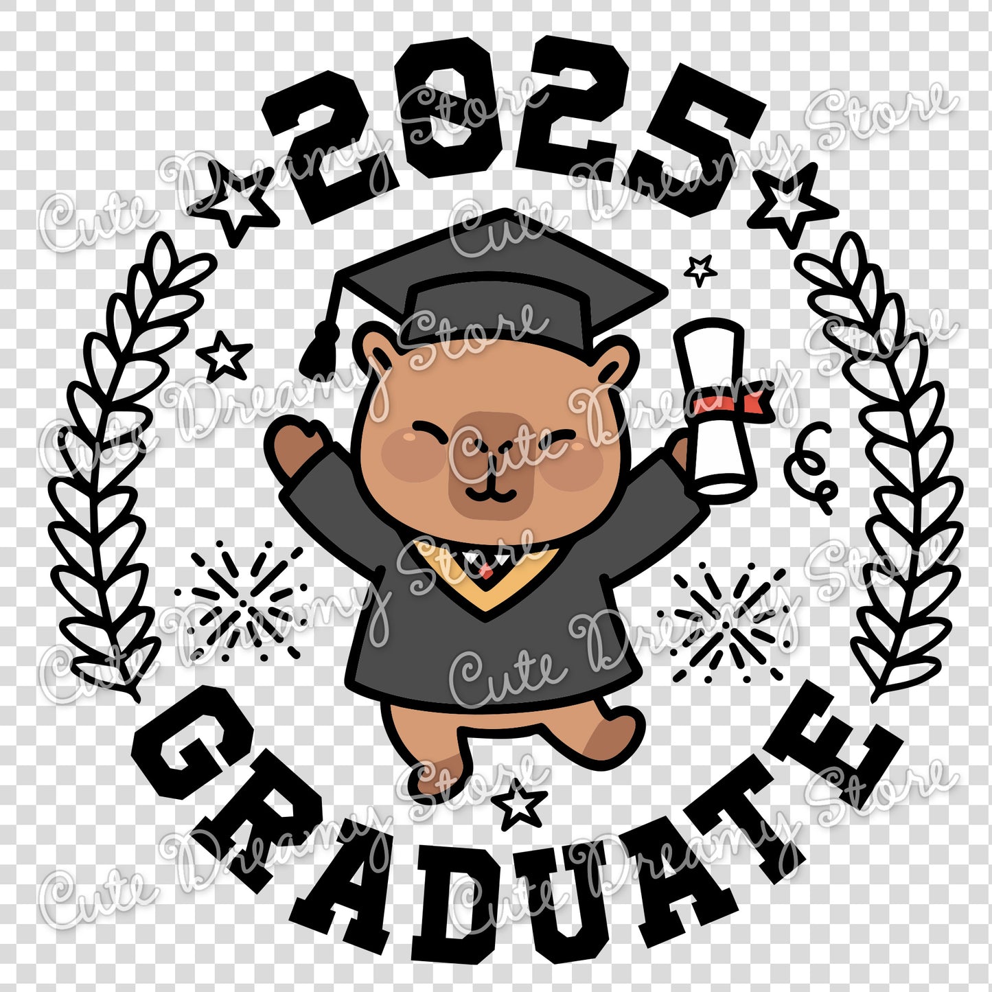Capybara Graduation Clipart 2025 in Black SVG / PNG / EPS Vector
