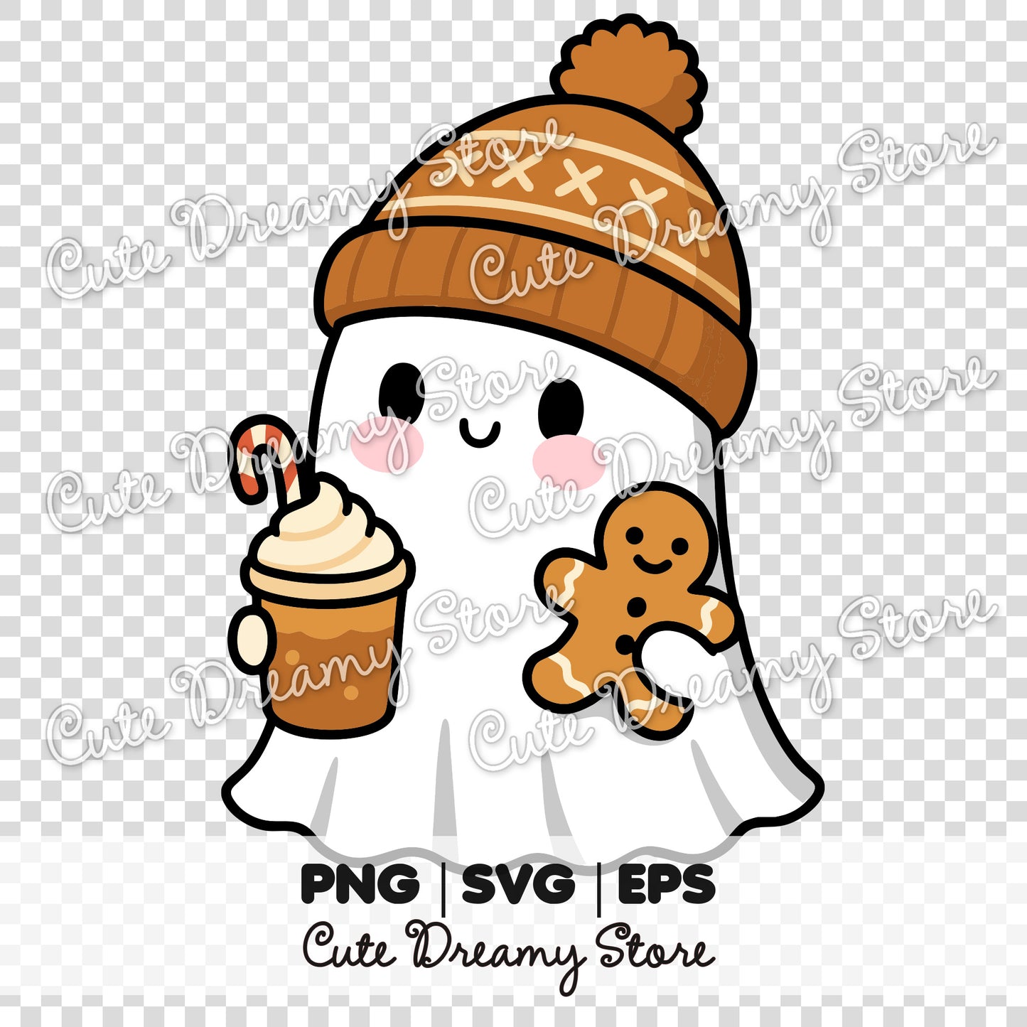 Cute Winter Ghost Clipart | Gingerbread & Coffee Art SVG / PNG / EPS vector