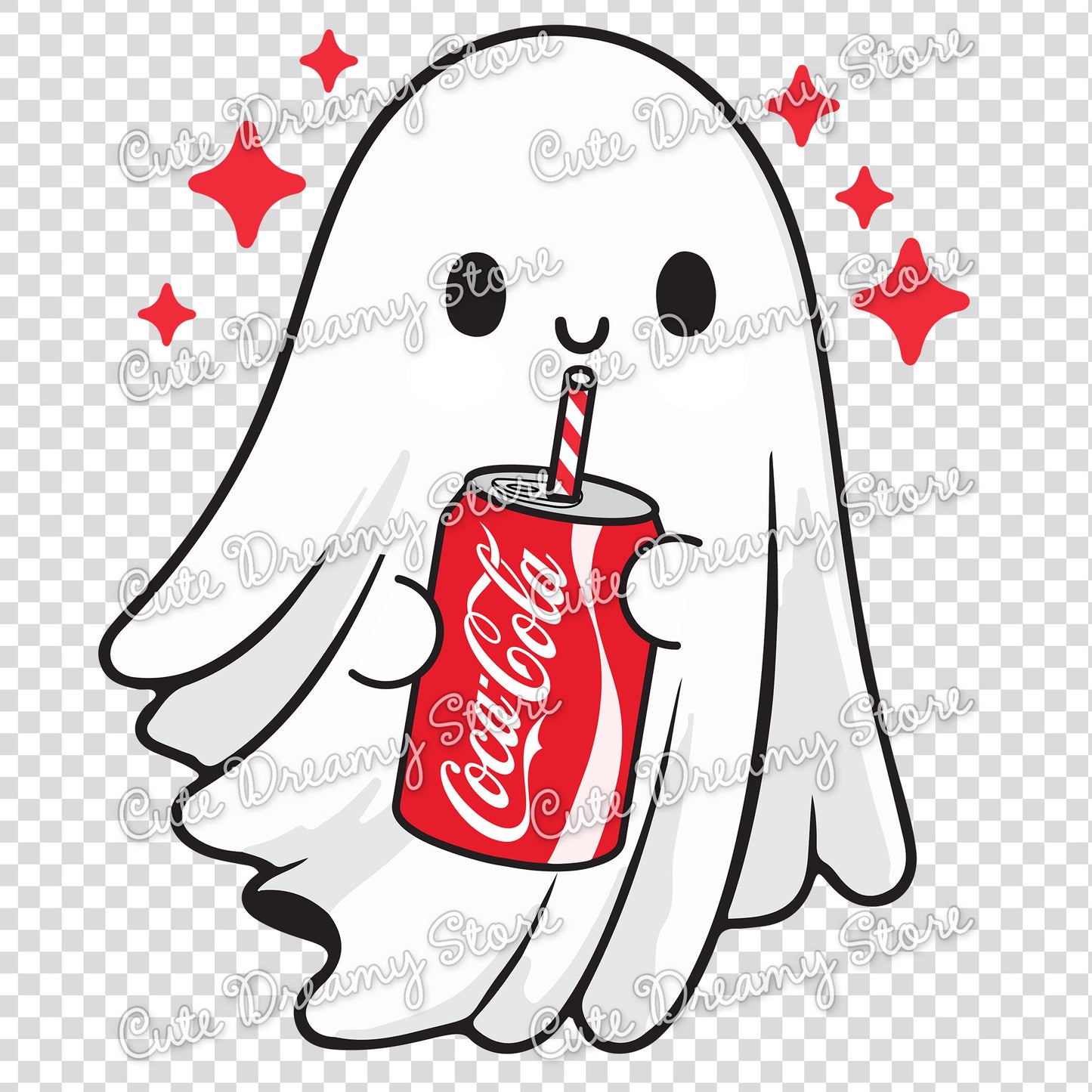 Cute Ghost Clipart PNG | Funny Kawaii Ghost with Coke Can