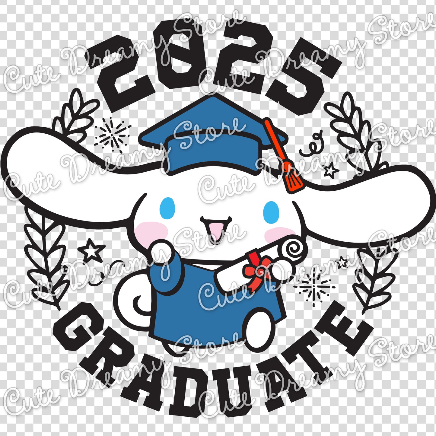 Graduation Cinnamoroll Clipart 2025 in blue SVG / PNG / EPS vector