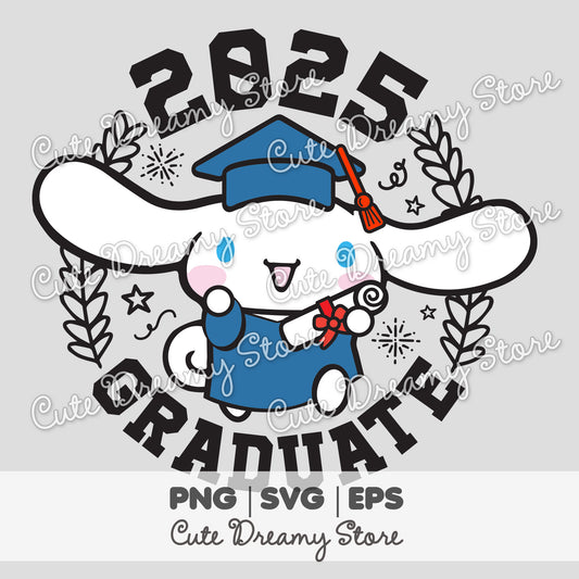 Graduation Cinnamoroll Clipart 2025 in blue SVG / PNG / EPS vector