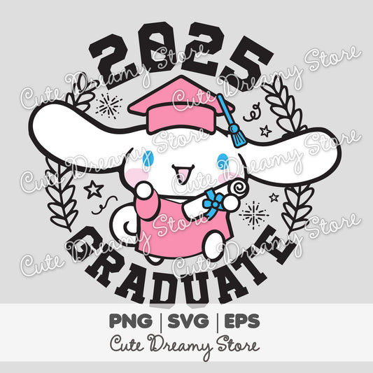 Graduation Cinnamoroll Clipart 2025 in pink SVG / PNG / EPS vector