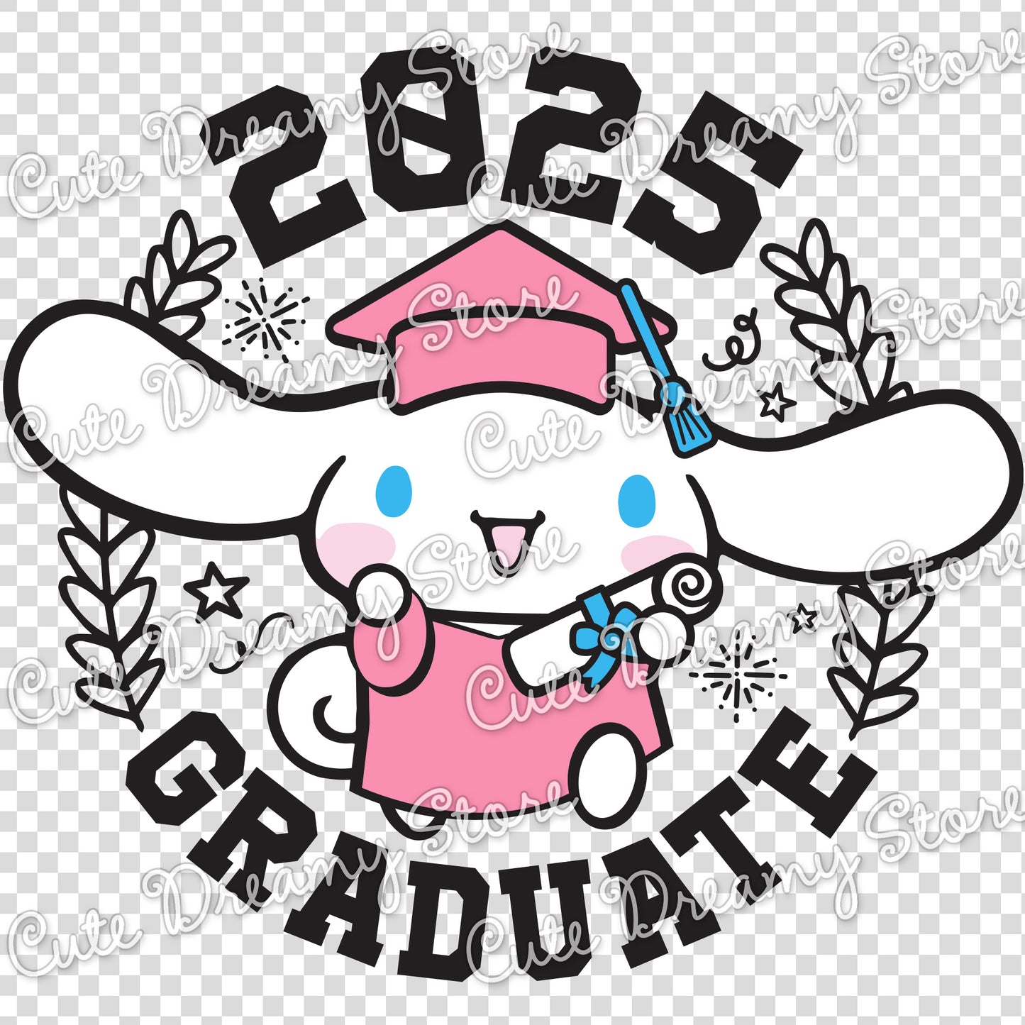 Graduation Cinnamoroll Clipart 2025 in pink SVG / PNG / EPS vector