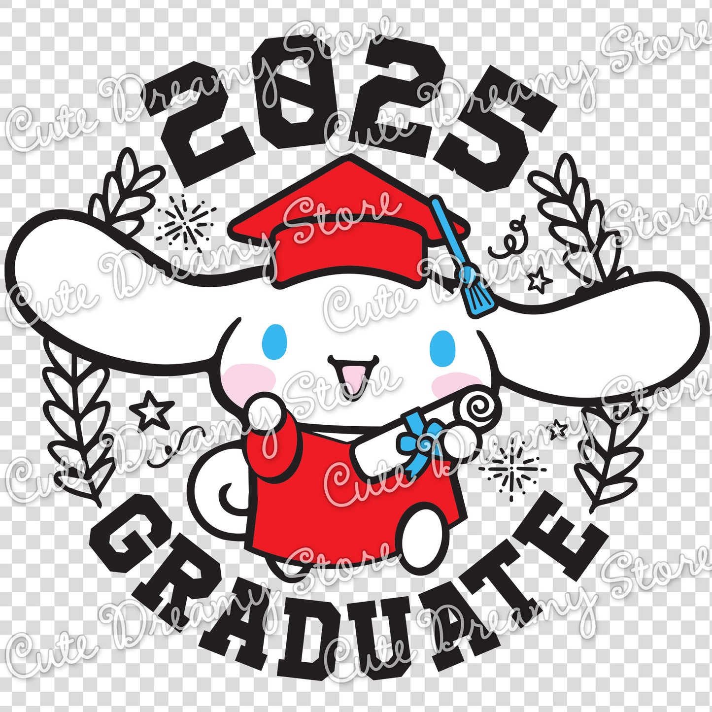 Graduation Cinnamoroll Clipart 2025 in red SVG / PNG / EPS vector