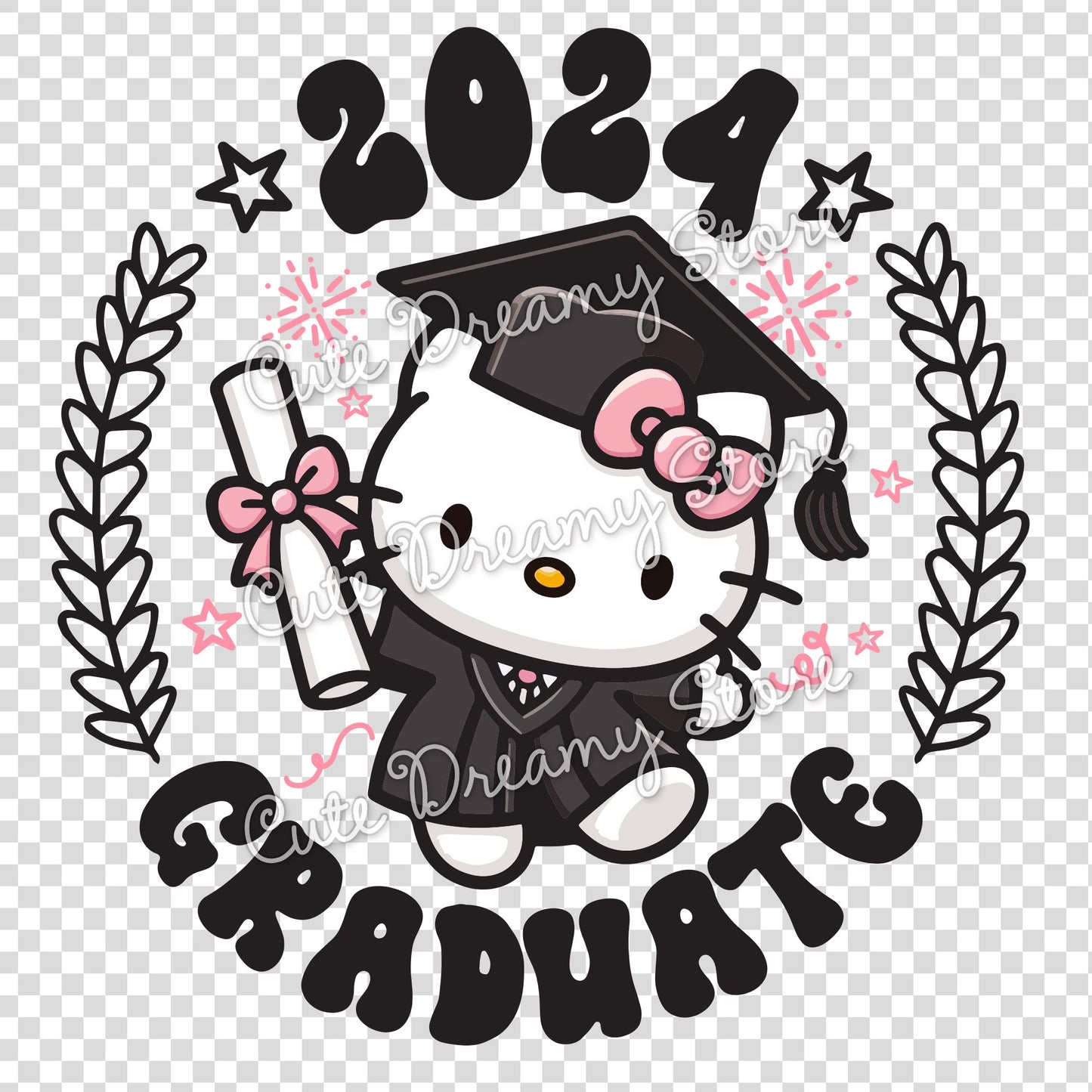 Graduation Hello Kitty Class 2024 Clipart SVG / PNG / EPS vector / HKG03 - Cute Dreamy Store