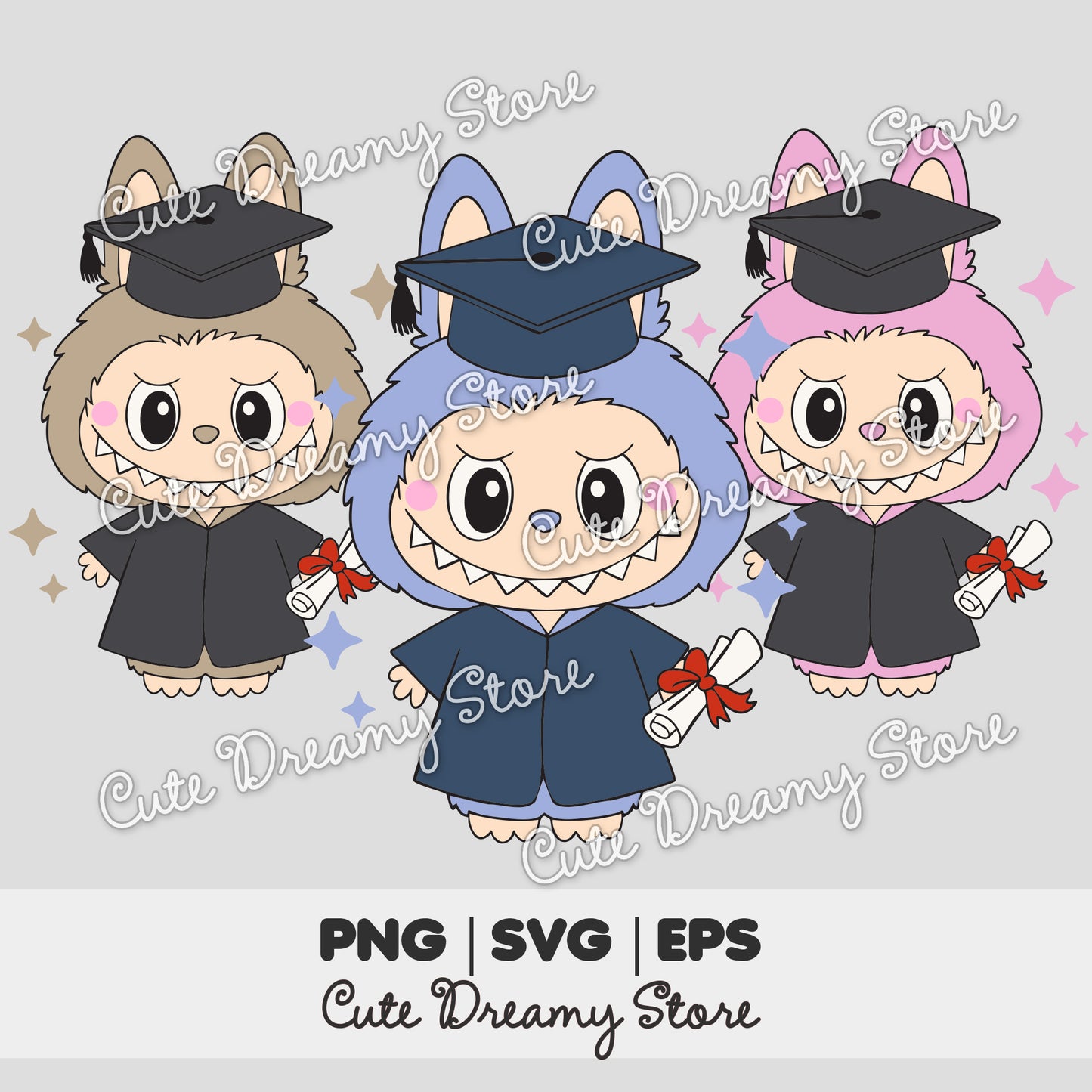 Graduation Labubu clipart set SVG / PNG / EPS vector
