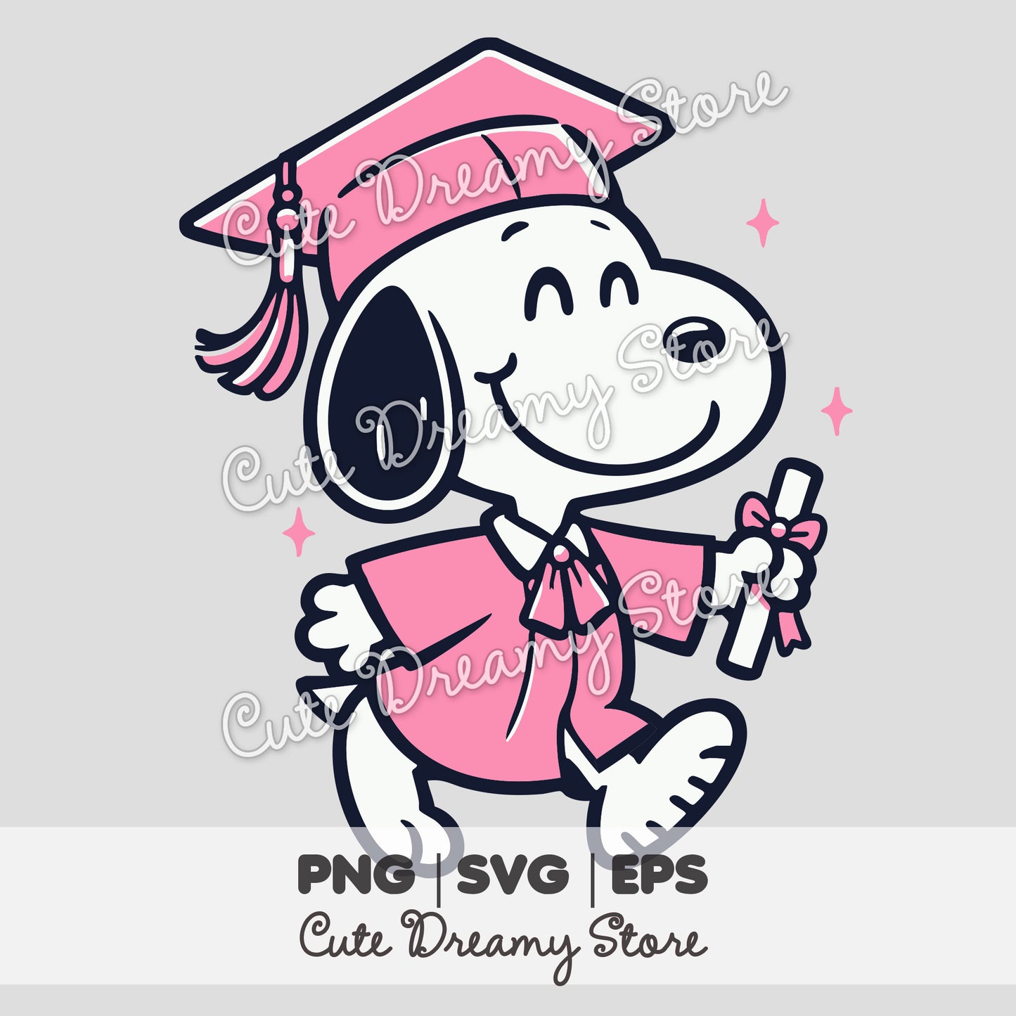 Graduation Snoopy in PINK Clipart SVG / PNG / EPS vector