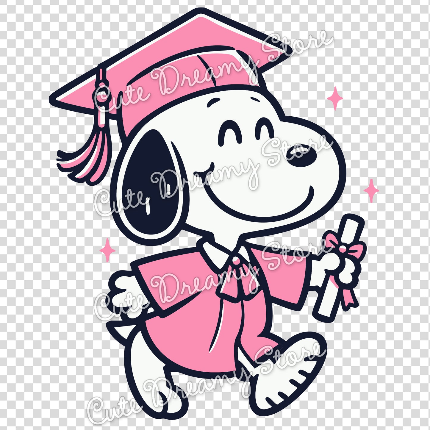 Graduation Snoopy in PINK Clipart SVG / PNG / EPS vector