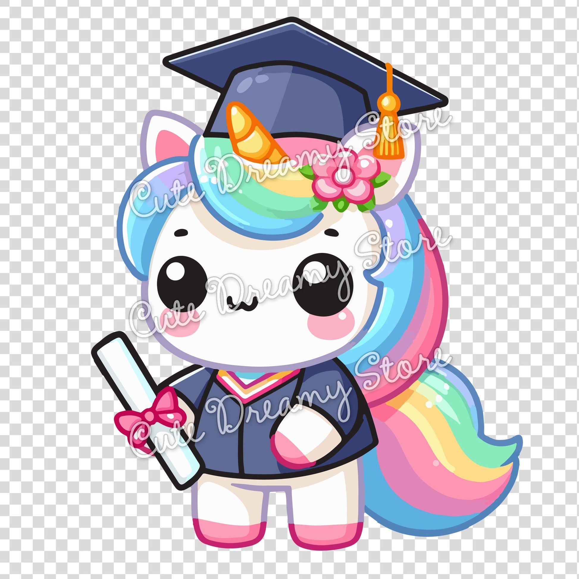 Graduation Unicorn Kawaii Clipart SVG / PNG / EPS vector / UG01 - Cute Dreamy Store
