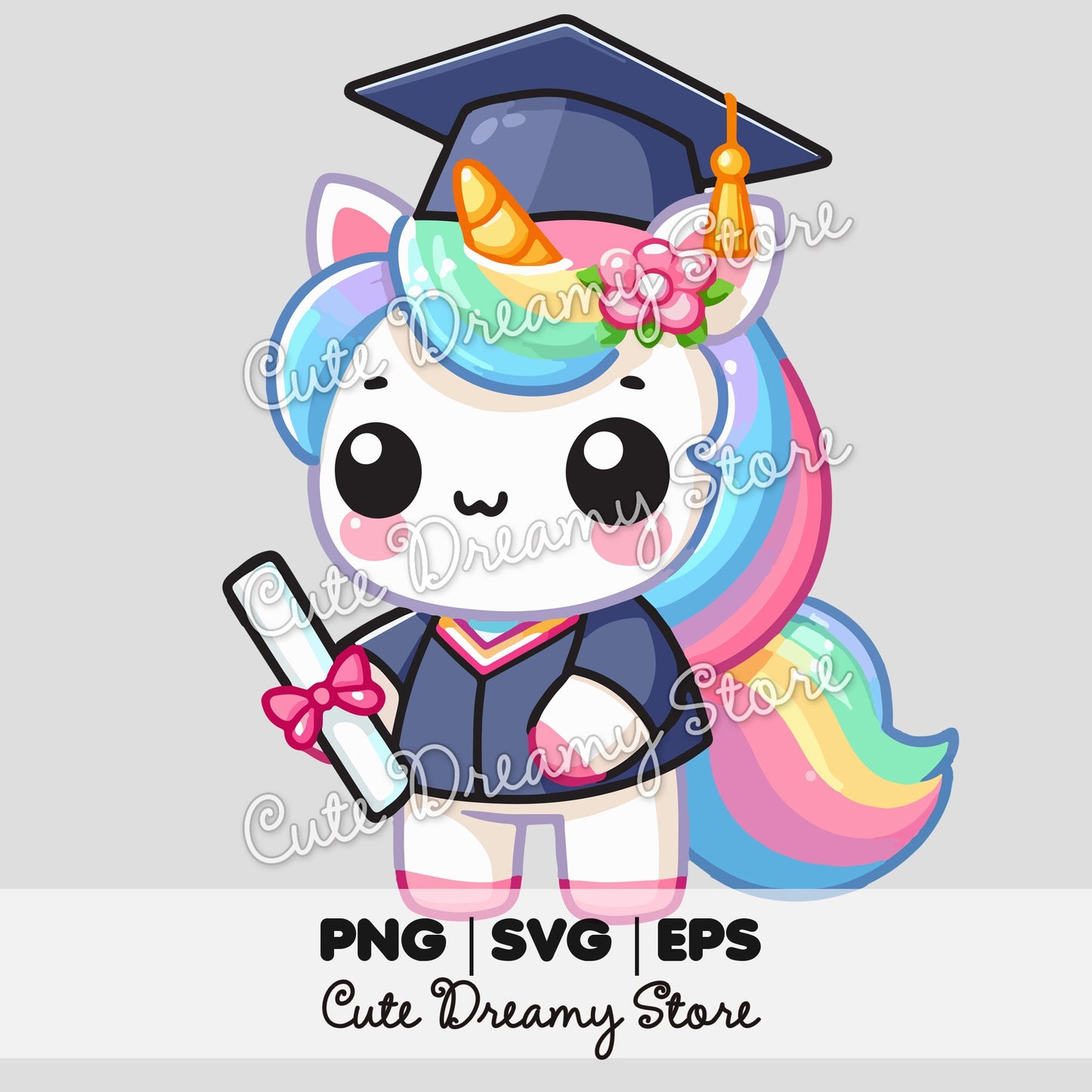 Graduation Unicorn Kawaii Clipart SVG / PNG / EPS vector / UG01 - Cute Dreamy Store