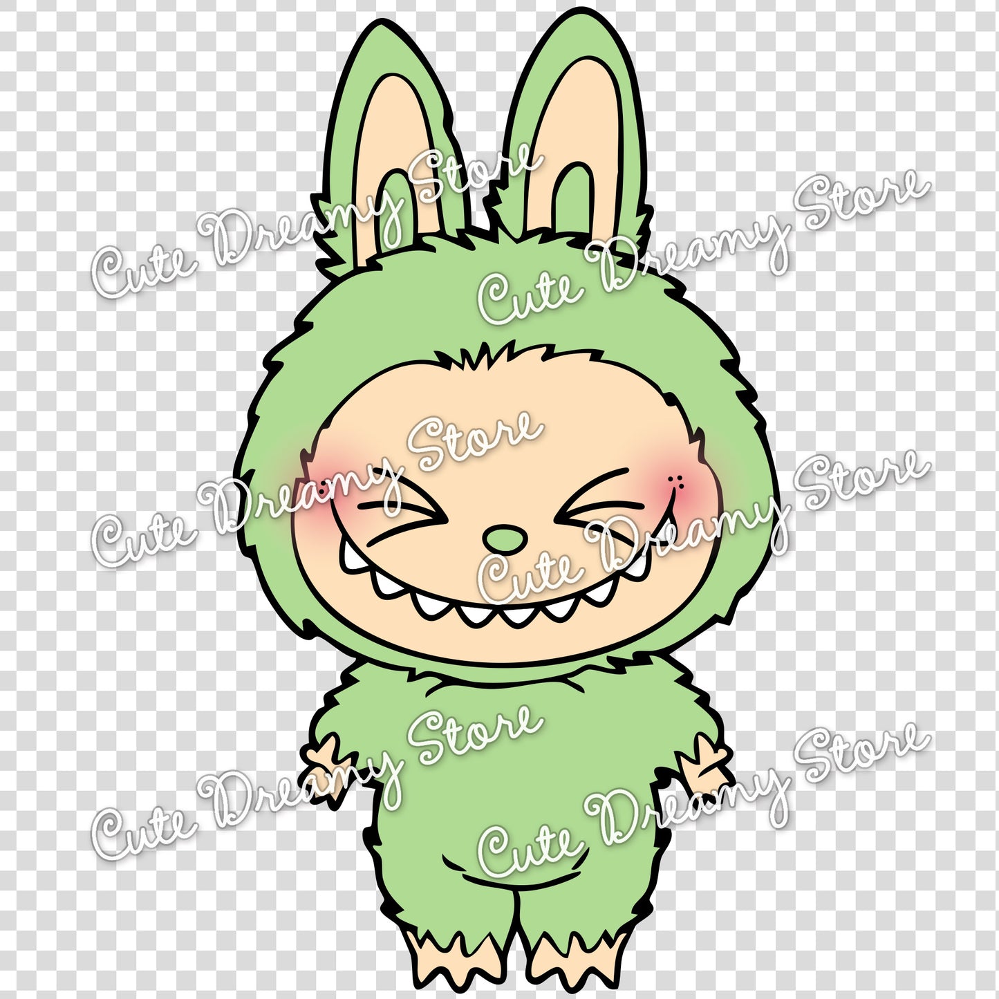 Green Labubu Transparent PNG Clipart – Digital Download