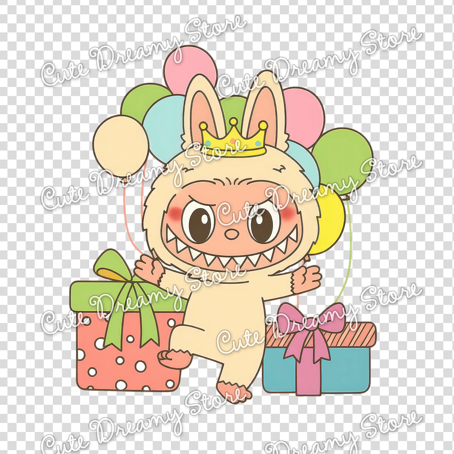 Paquete de feliz cumpleaños de Labubu, imágenes prediseñadas/PNG con fondos transparentes