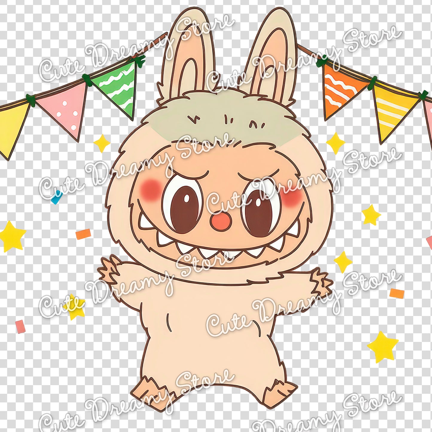 Paquete de feliz cumpleaños de Labubu, imágenes prediseñadas/PNG con fondos transparentes