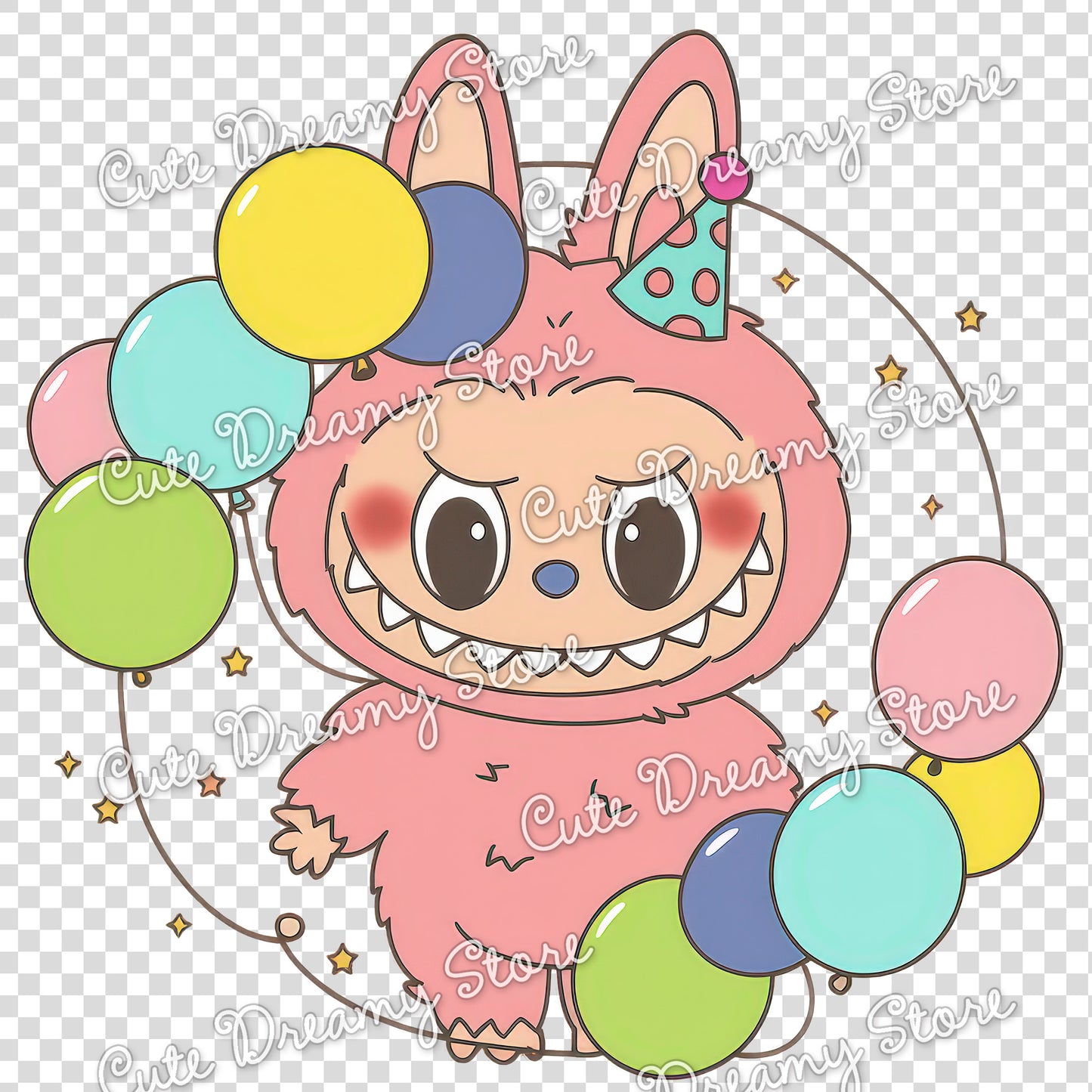 Paquete de feliz cumpleaños de Labubu, imágenes prediseñadas/PNG con fondos transparentes