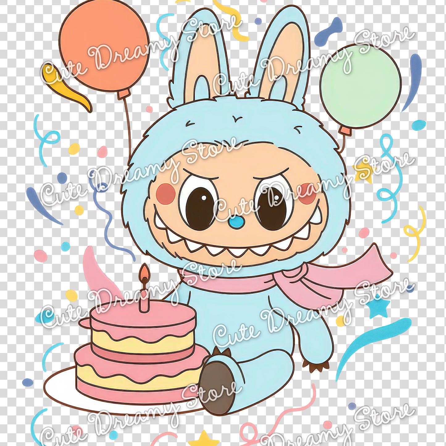 Paquete de feliz cumpleaños de Labubu, imágenes prediseñadas/PNG con fondos transparentes