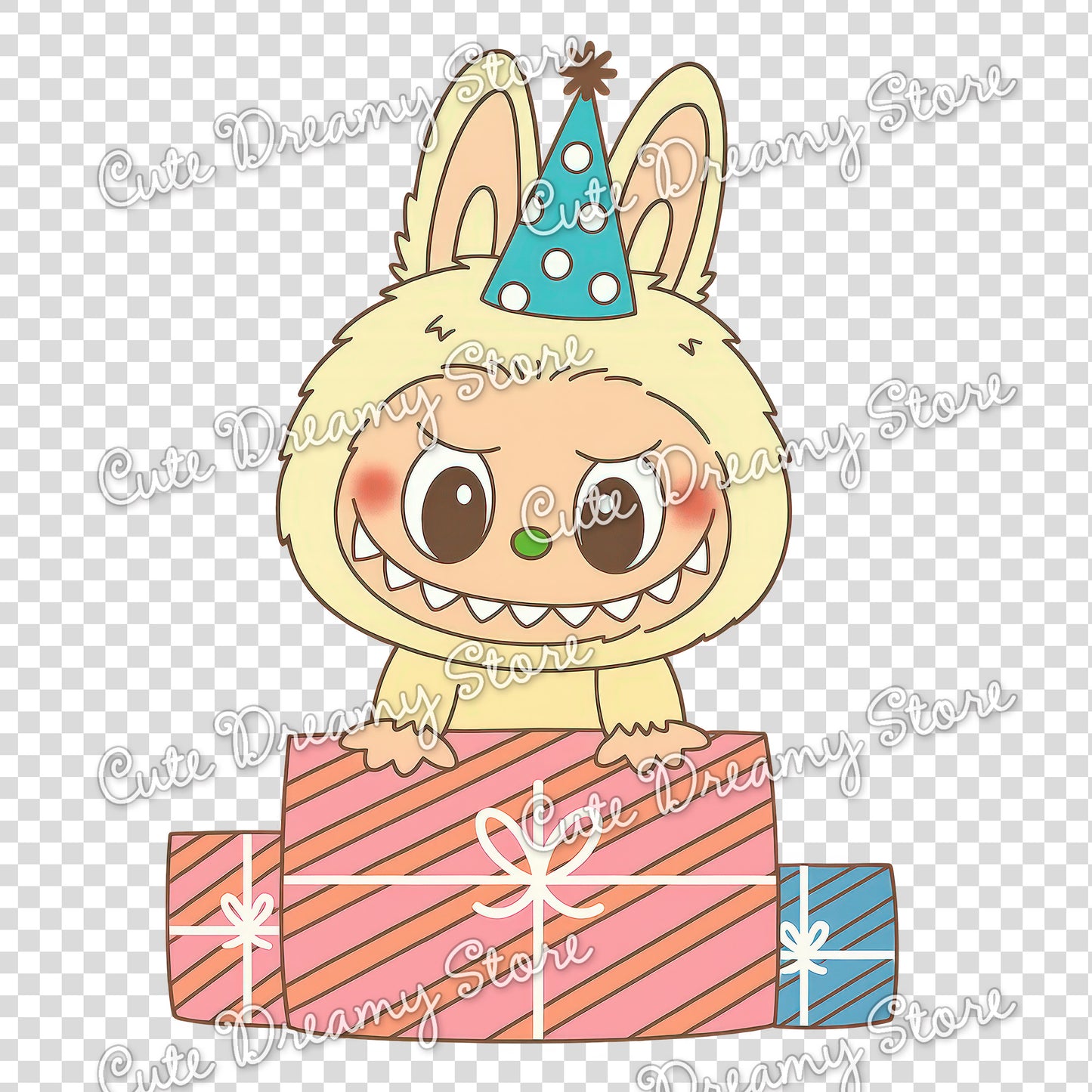 Paquete de feliz cumpleaños de Labubu, imágenes prediseñadas/PNG con fondos transparentes